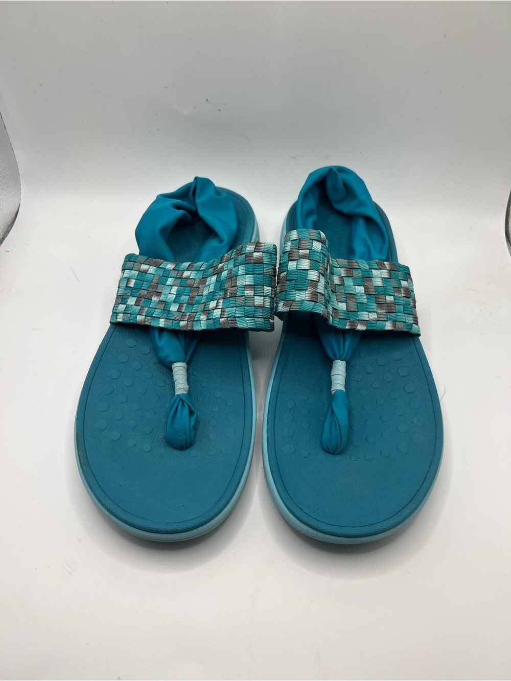 Vionic Teal Braided Strap Toe-Post Sandals